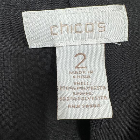 Chicos Jacket Womens Large 2 Black Floral Blazer Tropical Button Green Colorful - Picture 2 of 9